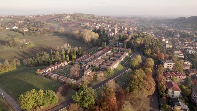 Old Cemetery of Castelvetro di Modena orbital 4K drone view 