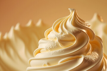 Close up of a creamy whipped cream swirl with copy space. Generative AI technology. 