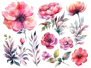 Wandcirkels tuinposter Watercolour floral of set. Watercolor Flower leaves collection - for bouquets, wreaths, wedding invitations, anniversary, birthday, postcards, greetings. generative ai © megavectors