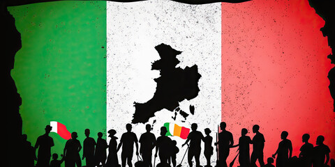 Italian Heritage: Silhouettes of People Holding the Flag of Italy - Generative AI