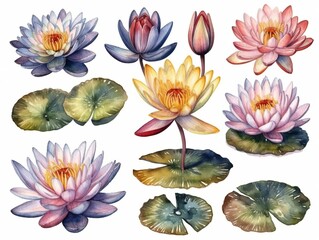 Watercolour floral of set. Watercolor Flower leaves collection - for bouquets, wreaths, wedding invitations, anniversary, birthday, postcards, greetings. generative ai