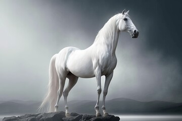 Obraz na płótnie Canvas Beautiful white horse in the farm
