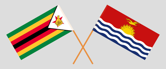 Crossed flags of Zimbabwe and Kiribati. Official colors. Correct proportion