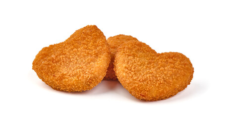 Crispy chicken nuggets, isolated on white background.
