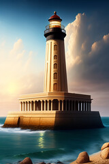 Lighthouse of Alexandria, one of the Seven Wonders of the Ancient World - AI-Generated fine art 