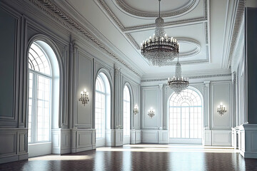 Obraz na płótnie Canvas Luxurious classical ballroom as digital interior design illustration (Generative AI)