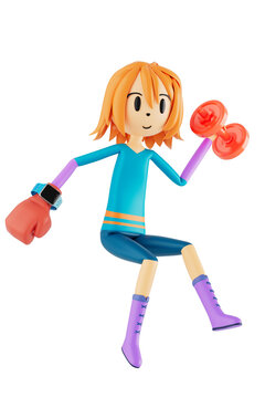 person cartoon character boy and girl with sports objects. 3d illustration. fitness activity action. Man in a sports game. healthy concept. 3d ball. exercise action.smartphone smartwatch design.
