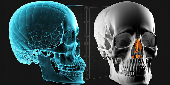 X-ray of a Human Skull with Blank Area on the Right - Generative AI