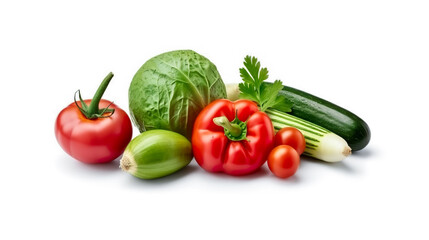 Fototapeta na wymiar Fresh vegetables isolated on white background. Healthy food concept. Generative AI