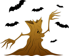 Tree monster with bats. Halloween.