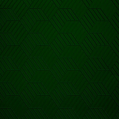 Green background, repeating hexagons with straight lines. Square geometric pattern.	