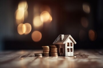 Model House and Stack of Coins blur Background for Investments 