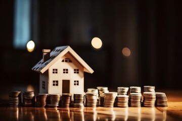 Model House and Stack of Coins blur Background for Investments 