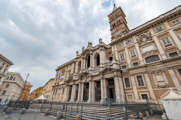 Fototapeta na wymiar Rome, Italy - September 16, 2021: The Basilica Santa Maria Maggiore church and the square