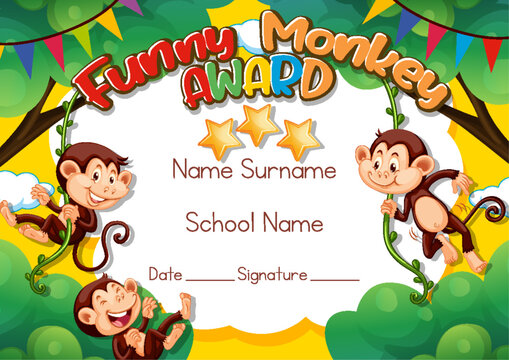 Funny monkey award certificate template