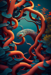 Beautiful geometric Eels concept, abstract  background. Generative AI technology.
 - obrazy, fototapety, plakaty