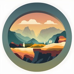 sunset over the mountains circle design