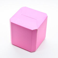 pink paper box on white background, package for design