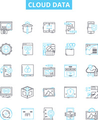 Cloud data vector line icons set. Cloud, Data, Storage, Platform, Computing, Backup, Virtualization illustration outline concept symbols and signs