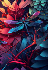 Beautiful geometric Dragonflies, Cicadas concept, abstract  background. Generative AI technology.
