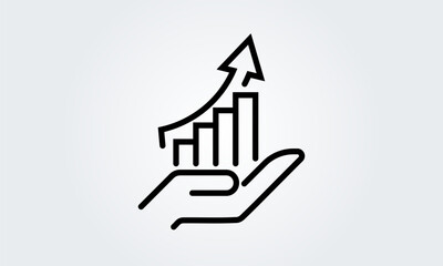 Chart growing graph, hand line icon. Finance growth increase business concept. Vector design, logo illustration