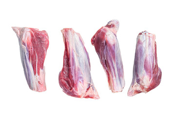 Raw lamb shanks meat on stone  table.  Isolated, transparent background.