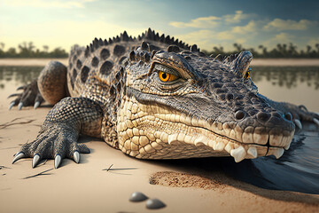 Obraz premium Alligator close up. Generative Ai.