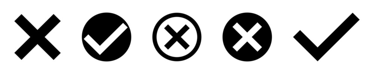 Obraz premium Black and green check mark vector illustration set. OK sign. Checklist mark icon.