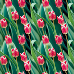 Seamless background with tulip flowers - AI generated image
