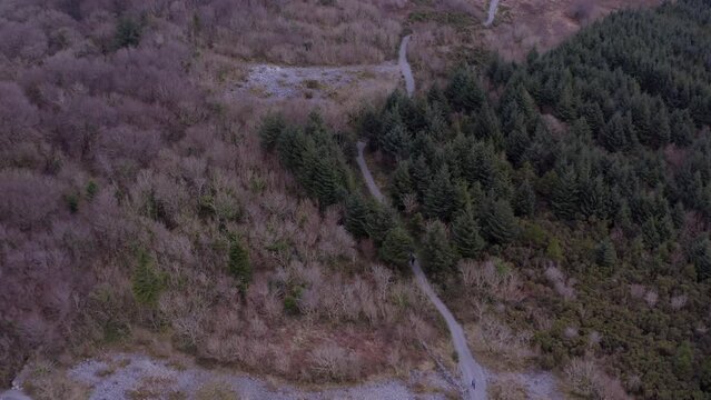 Aerial shot tracking out revealing Knockma Hill 