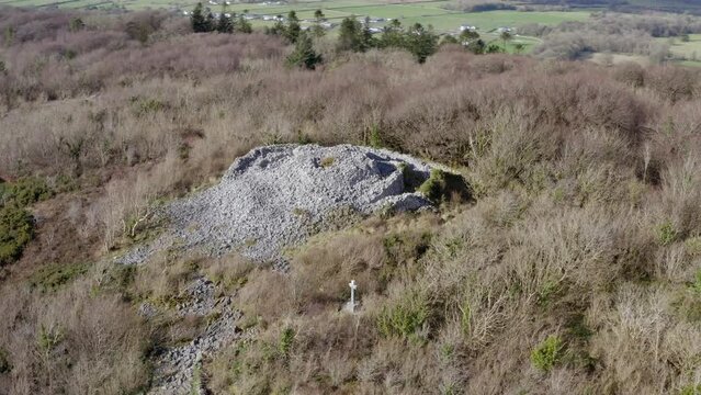 Finvarra castle on Knockma Hill Wide Aerial Shot 