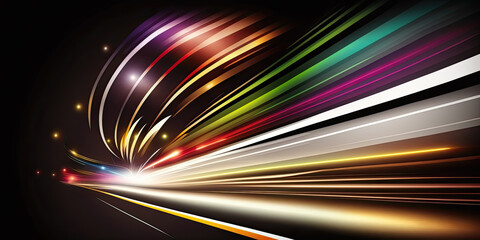Colorful light trails with motion blur in a vector image - Generative AI