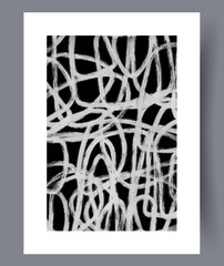 Abstract scribble monochrome drawing wall art print. Wall artwork for interior design. Printable minimal abstract scribble poster. Contemporary decorative background with drawing.
