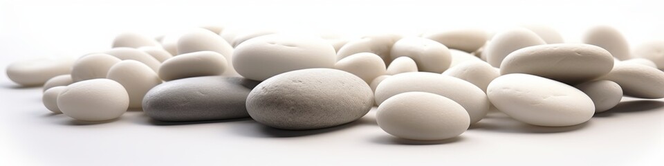 Fototapeta na wymiar Panoramic image of pebbles in a neat pile. Perfect Website Image.