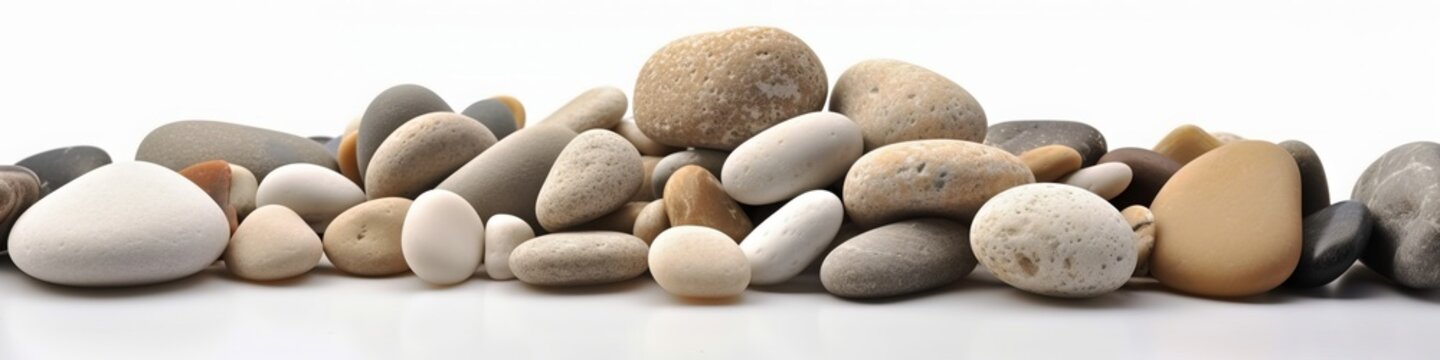 Panoramic image of pebbles in a neat pile. Perfect Website Image.