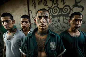 Foto op Aluminium Leader and members of a street gang, the Maras, from El Salvador. Ai generated. © Joaquin Corbalan