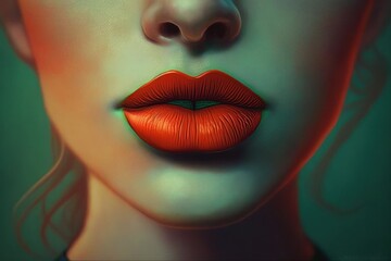 Close up portrait of woman with red lips. Beautiful illustration picture. Generative AI