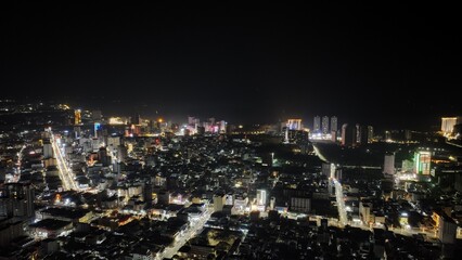 Obraz premium city night, Night view of Sihanoukville with beautiful lights captured by drone