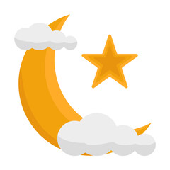 Crescent Moon with Start and Mosque Illustration