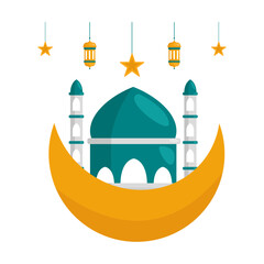 Crescent Moon with Start and Mosque Illustration