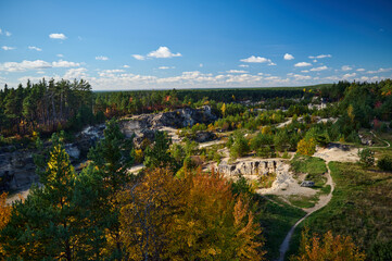 A vast panorama of closed quarries in Józefów in autumn