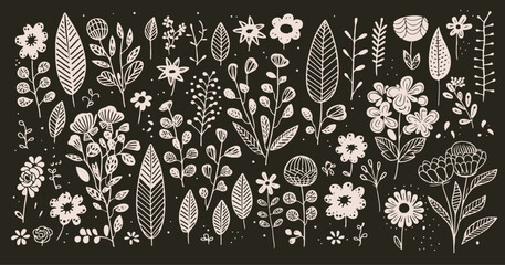 ラフな手書き風　植物のベクター素材	
