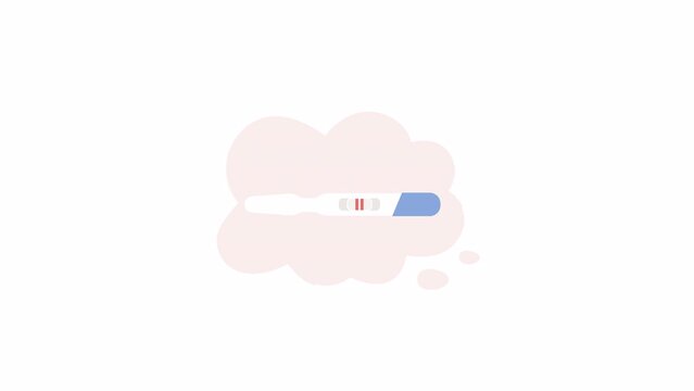 Animated two lines pregnancy test. Thought bubble with testing device. Flat cartoon style icon 4K video footage. Color isolated object animation on white background with alpha channel transparency
