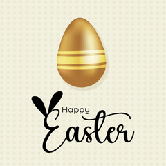 Happy Easter background with gold egg. The backdrop is great for cards, flyers, brochures, and advertising poster templates. It is a vector illustration.