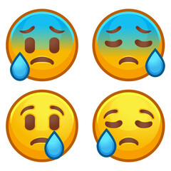 Different mood emoji. Emotional sad cry emoji hand set of various skin tonescute cartoon stylized vector cartoon illustration icons. Isolated on white background.