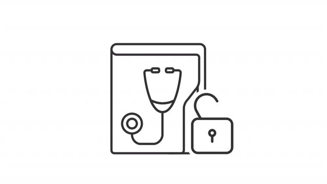 Animated phi linear icon. Protected health information. Patient data about health condition. Seamless loop HD video with alpha channel on transparent background. Outline motion graphic animation
