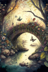 Obraz premium elven bridge in the forest Generative AI
