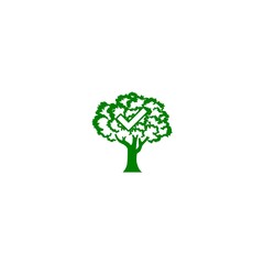 Tree Check leaf logo icon isolated on white background. Tree with OK tick icon