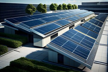 Solar panels on the roof. Energy of natural solar cells - Generative AI