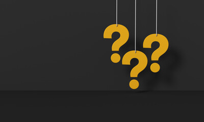 Yellow question mark at black Wall Background. FAQ Concept - - obrazy, fototapety, plakaty